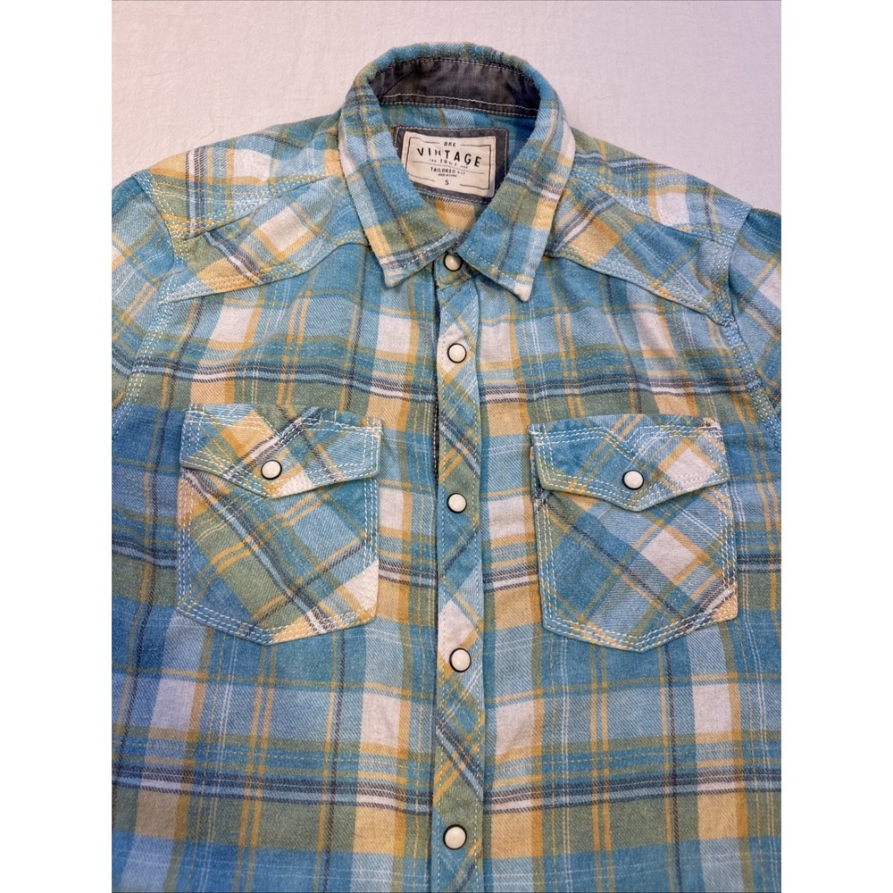 BUCKLE BKE SHIRT MENS SMALL VINTAGE LS SNAP FLANNEL TEAL BLUE PLAID